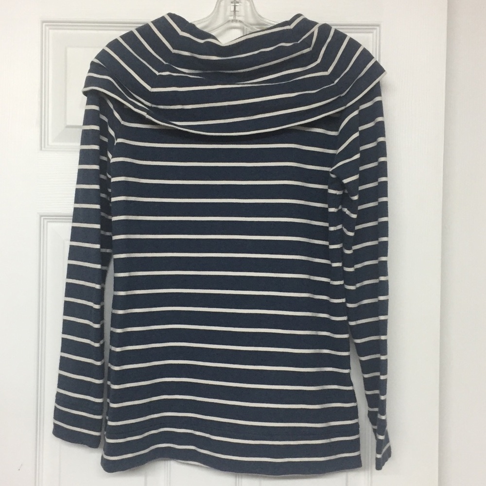 Loft Lounge Cowl Neck Sweatshirt Lounge Wear Oversized Blue White Stripes Sz XS - Picture 4 of 4